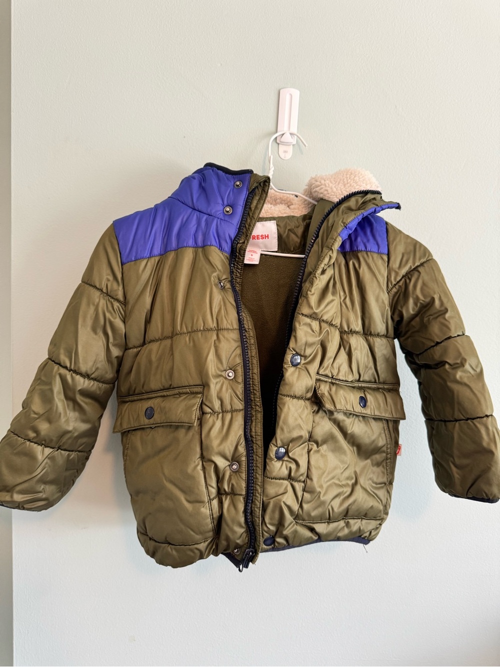 Joe Fresh Olive Green and Blue Kids Puffer Jacket